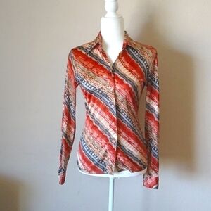 1970s Groovy Disco Unisex Shirt with Dagger Collar & Bold Print